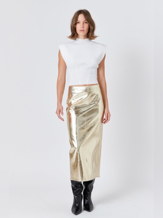 Anthropologie Dresses & Skirts - Endless Rose Metallic Gold Midi Skirt - Sleek High-Waist Design, Size M